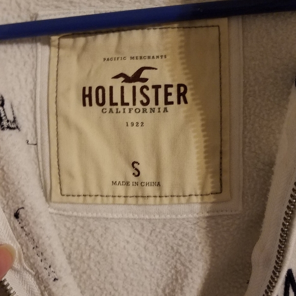 Y2K White/Navy Hollister Zip up Hoodie - Picture 3 of 5